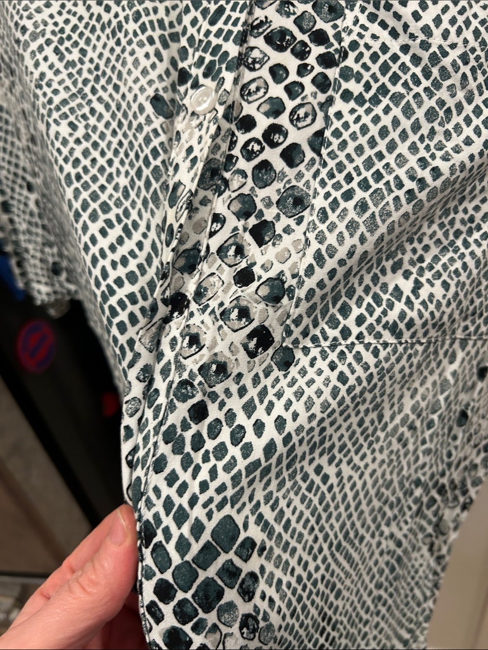 Buddy Love Short-Sleeve Button-Up Shirt in dark green and White Snake Print - Picture 4 of 11
